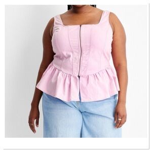 Pink Peplum Zip-Front Top